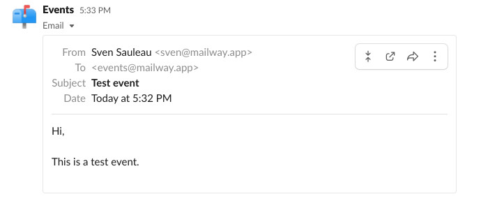 Mail example shown in the Slack channel